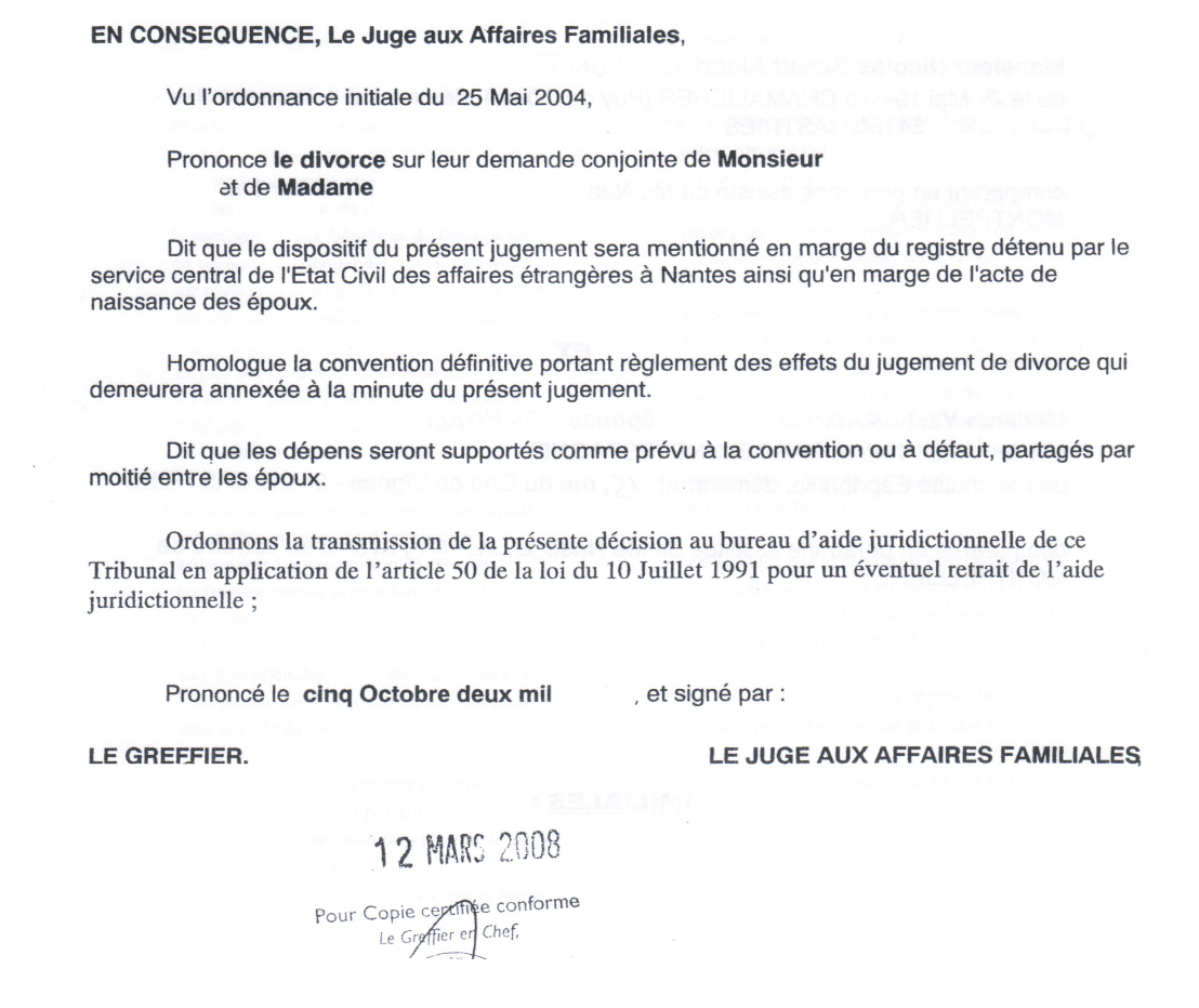 Fragmento final de una sentencia sobre una demanda de divorcio conjunta (2008)