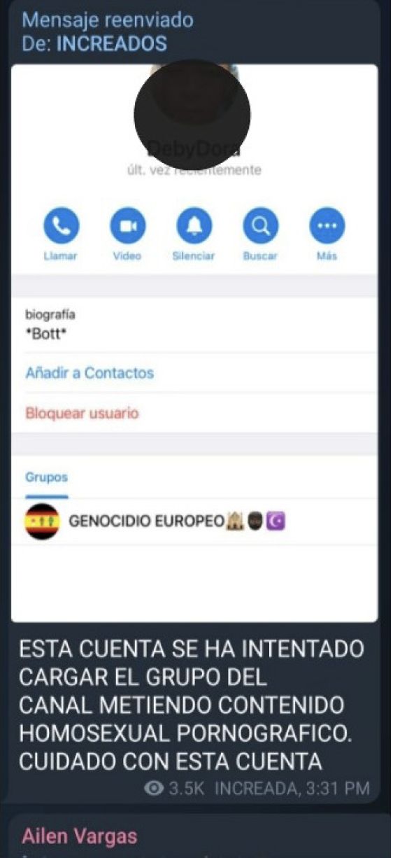 Imagen 6. Advertencia sobre difusión de
pornografía homosexual. Fuente: dominio
público..